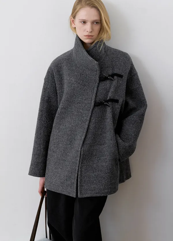 (CT-1495)HAIRY WOOL OVERSIZED TOGGLE HALF COAT