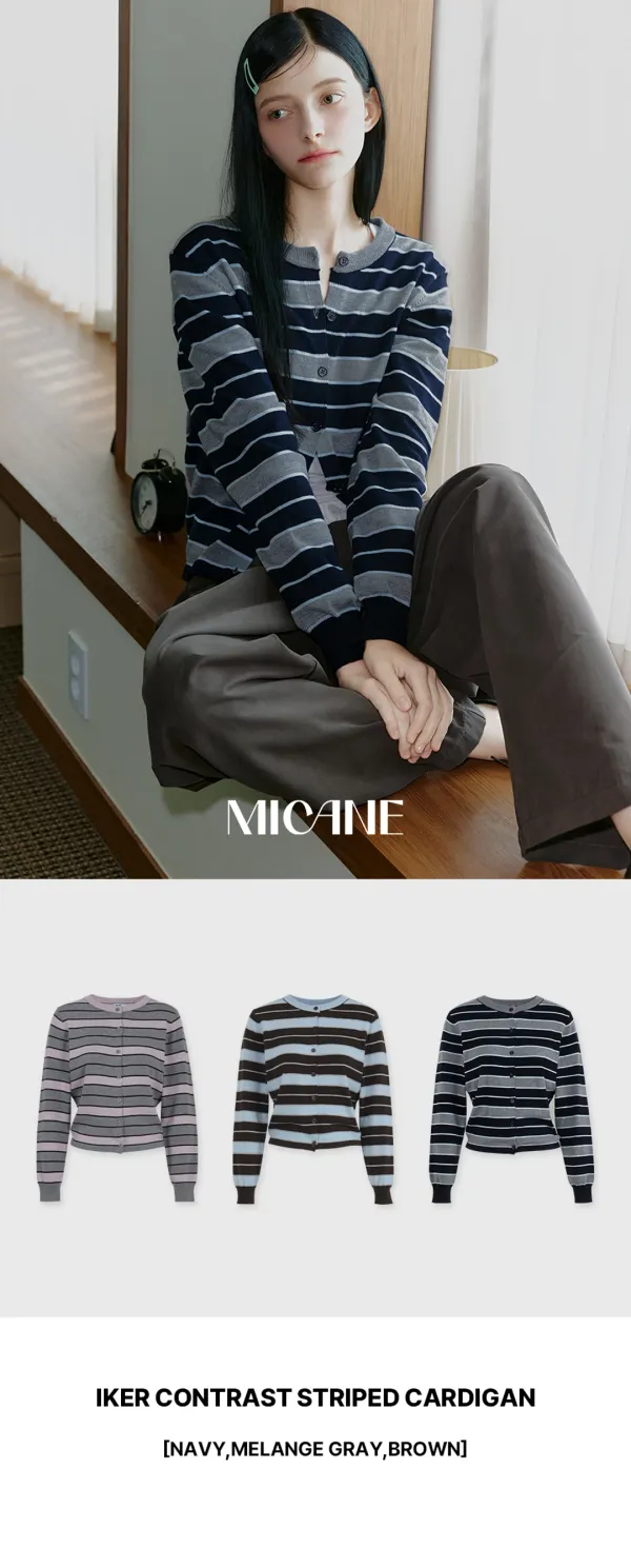 [44-120]  Iker Contrast Striped Cardigan  아이커 콘트라스트 스트라이프 가디건 (가을-봄-데이트룩-출근룩-오피스룩-마실룩-베이직-빈티지-스트라이프-가디건-긴팔가디건-데일리가디건-여리핏-자체제작)