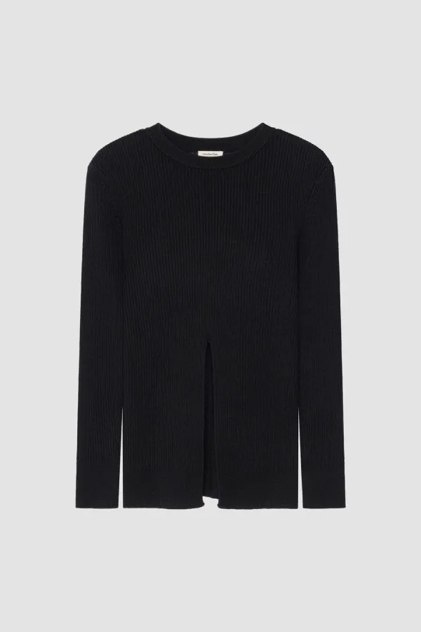 WOOL RIBBED SLIT KNIT_BLACK