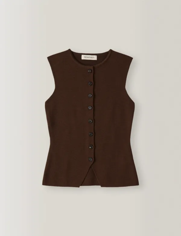 Isla 8-Button Knit Vest (Brown)