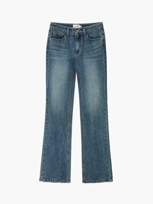 KUME Destroyed Straight Denim Pants, Blue