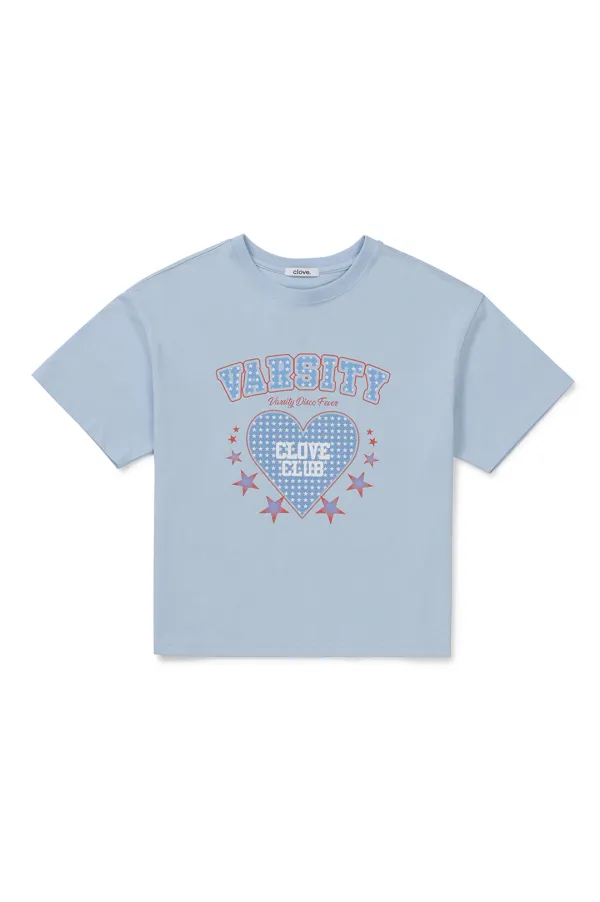 [26SM clove] Varsity Graphic Crop T-Shirt (Light Blue)