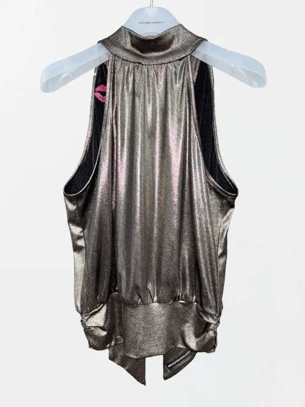 Metallic High-Neck Halter Top Gun Metal