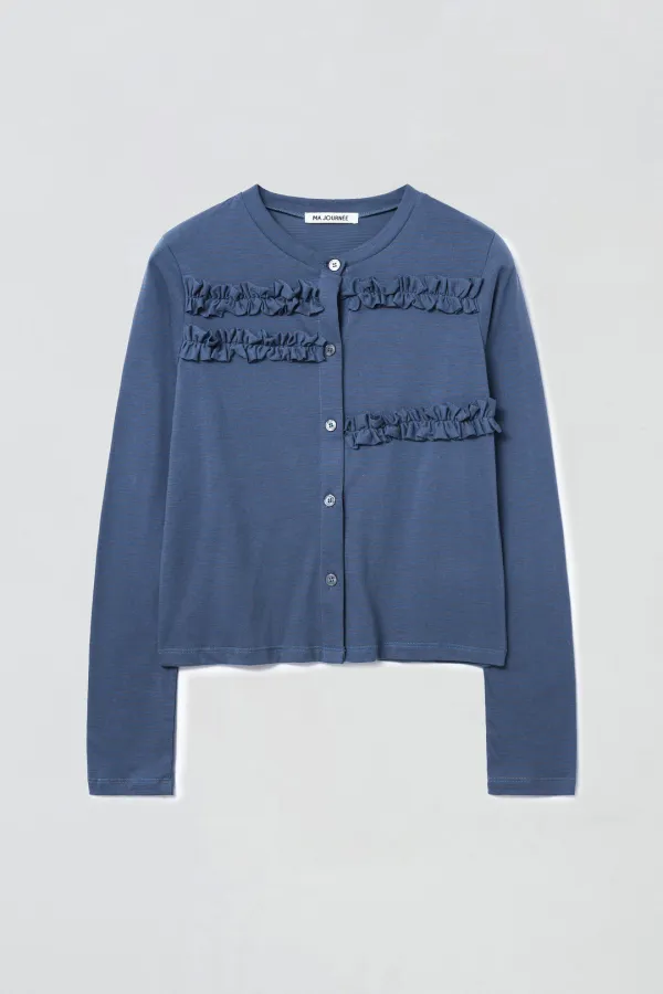 [1차 리오더] STRIPE FRILL CARDIGAN_BLUE