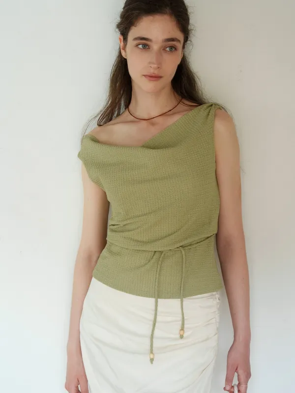 Stretch Cowl Belted Blouse_Olive green