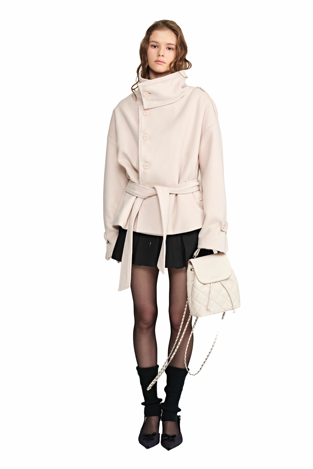 클리시어 Cream rose high-neck wool coat, Baby Pink 상품 이미지 1