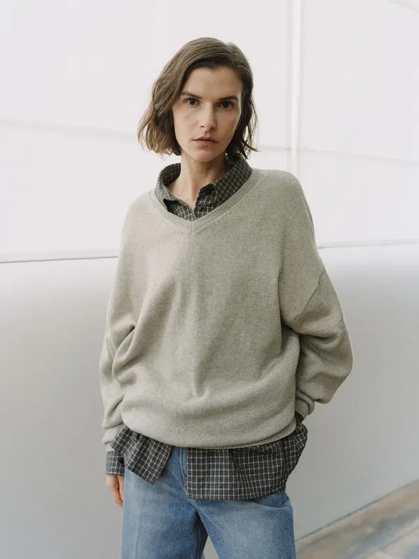 TIS CASHMERE V-NECK KNIT_M-GREY