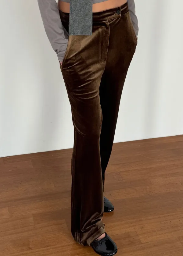 Melted Velvet Trouser Olive Brown
