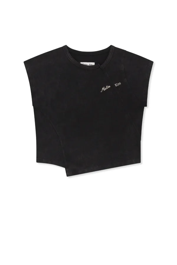 CURVED CUT SLIM TOP IN BLACK