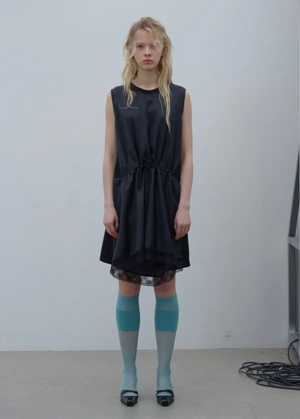 DRAWSTRING GATHERED DRESS (BLACK)
