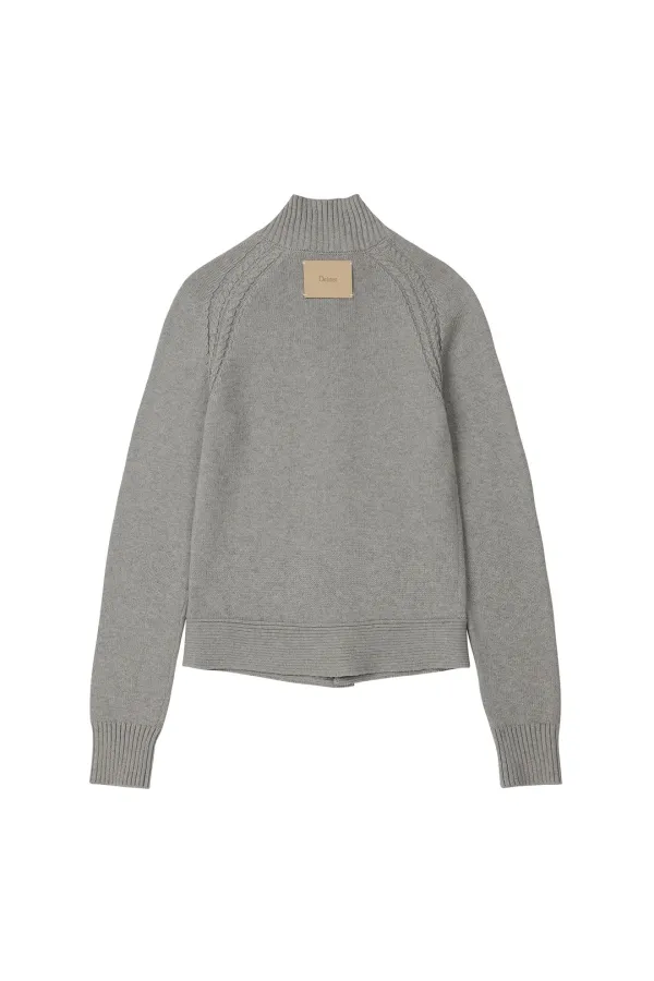 HIGH-NECK STUD KNIT OUTER IN MELANGE GREY