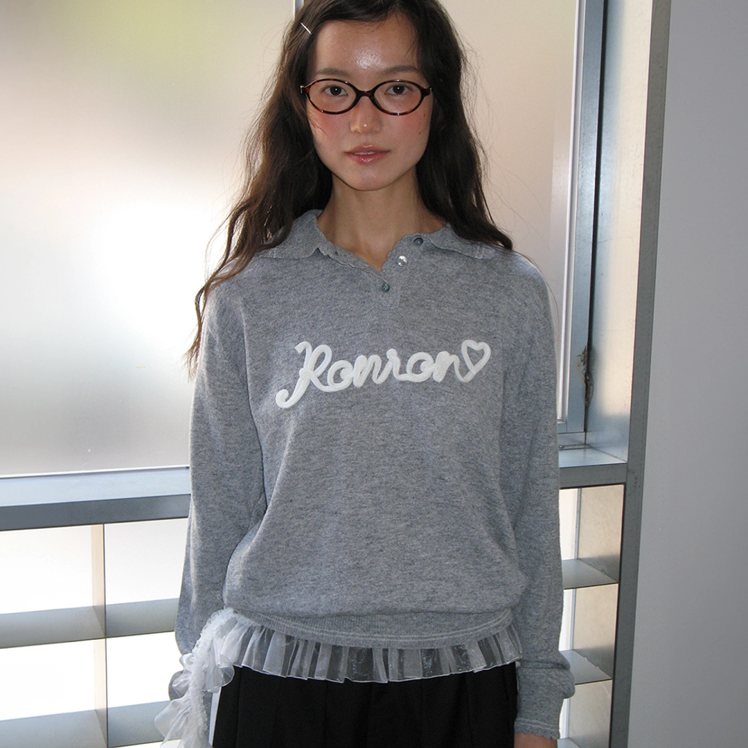 론론 HAND MADE LOGO COLLAR KNIT PULLOVER GREY 상품 이미지 2