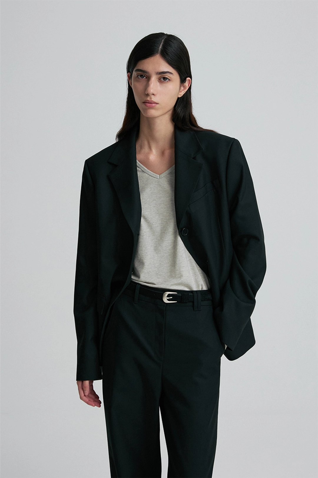 리이 WOOL BLEND OVERSIZED BLAZER BLACK 상품 이미지 1