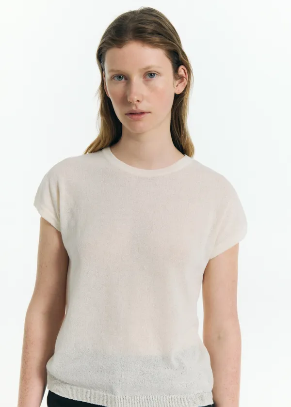 Boucle Cap-Sleeve Knit in Ivory