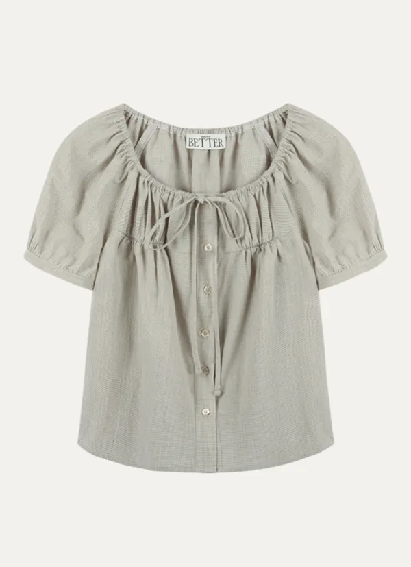 Shirring ribbon blouse [KNSS03BL06]_Beige