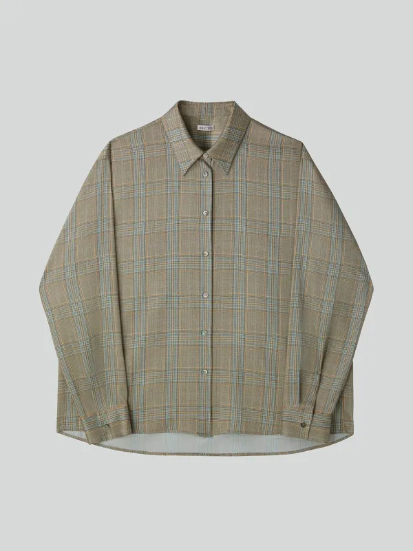 OVERSIZED VINTAGE CHECK SHIRT (BEIGE KHAKI)