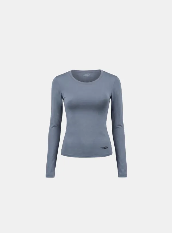 [w-tee26-080] Everyday Scoop Neck Long Sleeve T-Shirt - Blue gray