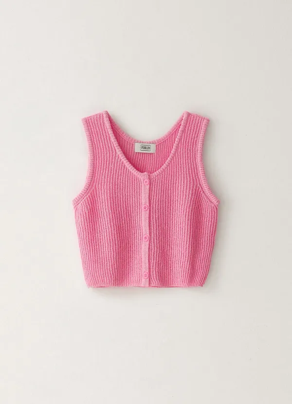 Crop Button Sleeveless - Pink