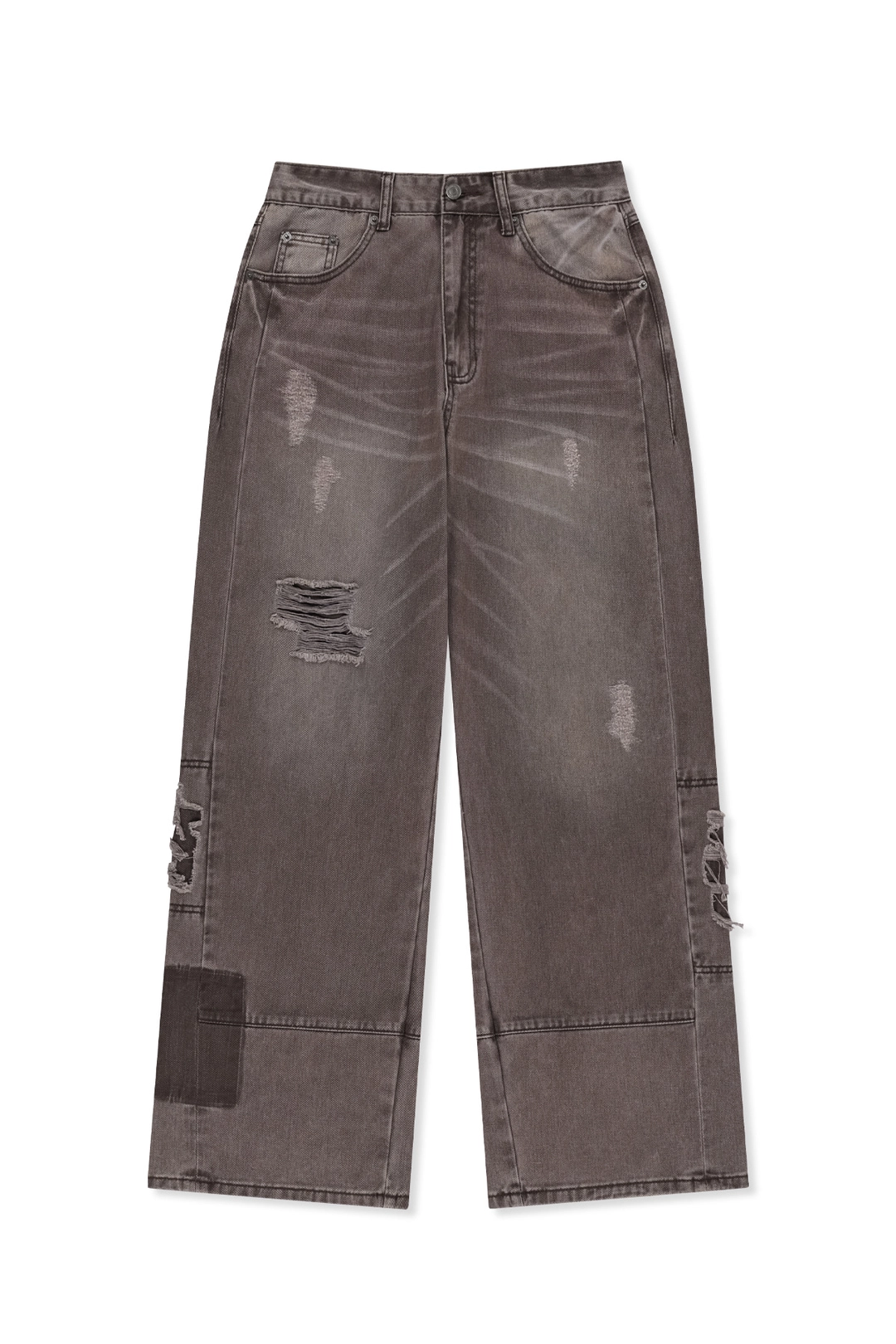 마뗑킴 SHADOW DISTRESSED WIDE DENIM PANTS IN BROWN 상품 이미지 1