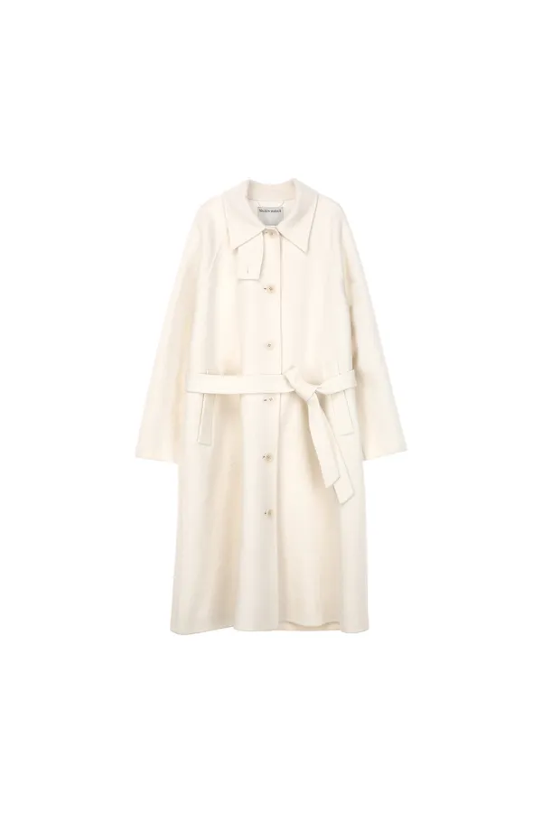 Single Breasted Boucle Coat, Ivory