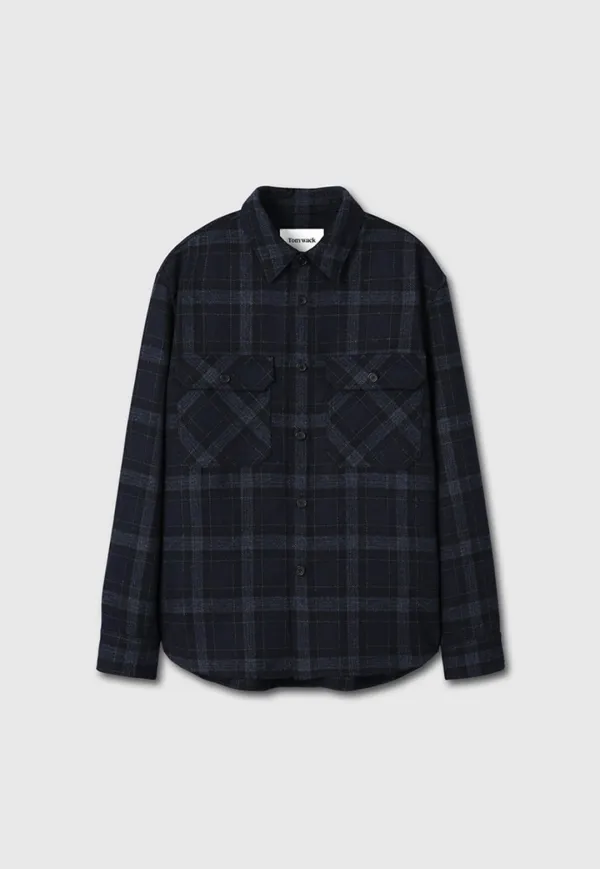 Wool Flannel Check Shirt_ Navy