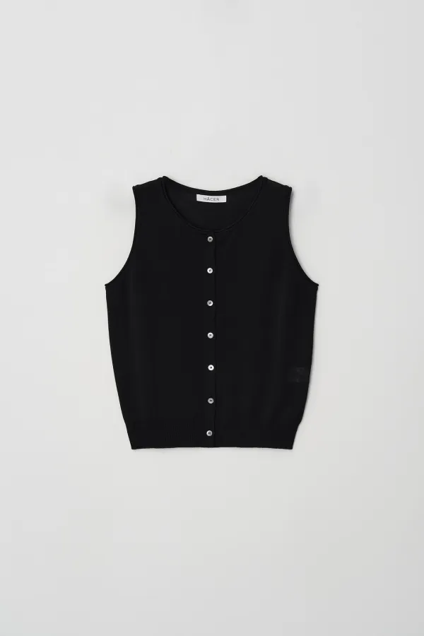 Paper Button Sleeveless Knit