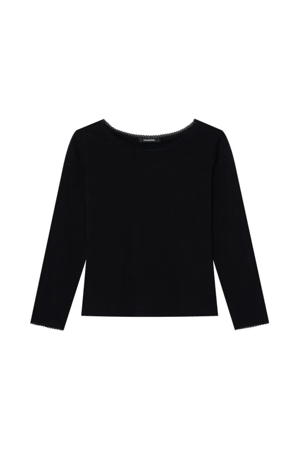 LACE THREE-QUARTER SLEEVE TOP (BLACK)