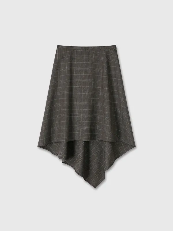 (W) WOOL CHECKED MIDI SKIRT_ BROWN CHECK