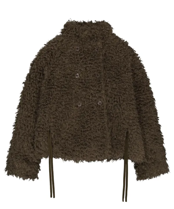 HAIRY FUR JACKET BROWN