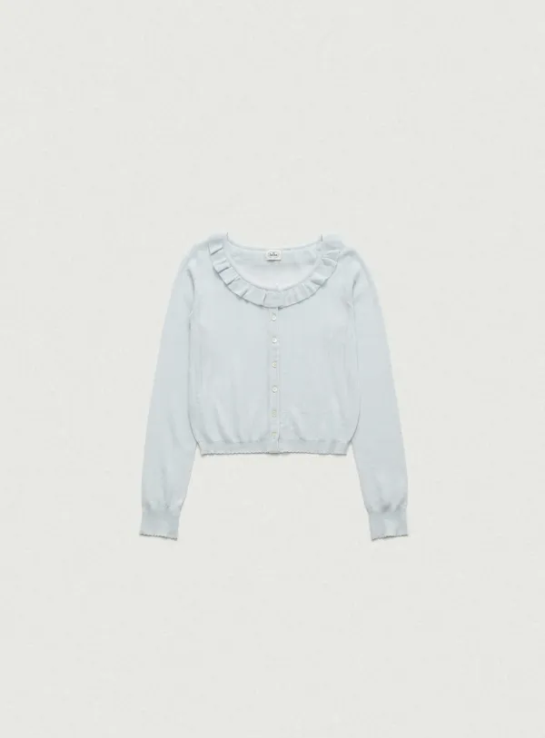 Sia Ruffle Pointelle Cardigan_Light Blue [5월 말 순차 배송]