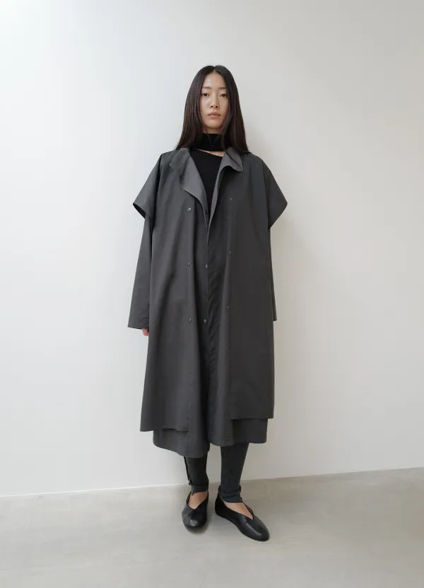 Cape Sleeve Long Coat / Charcoal