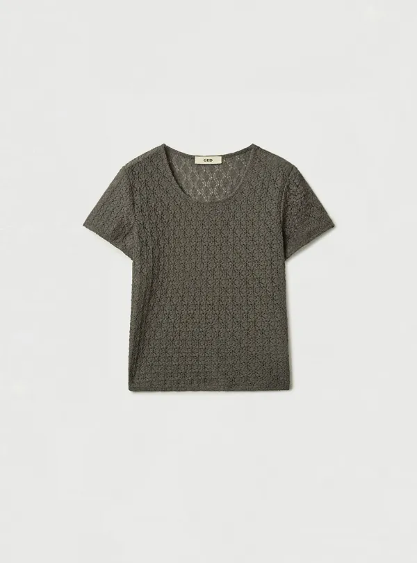 [2ND] SCOOP-NECK LACE TOP - KHAKI