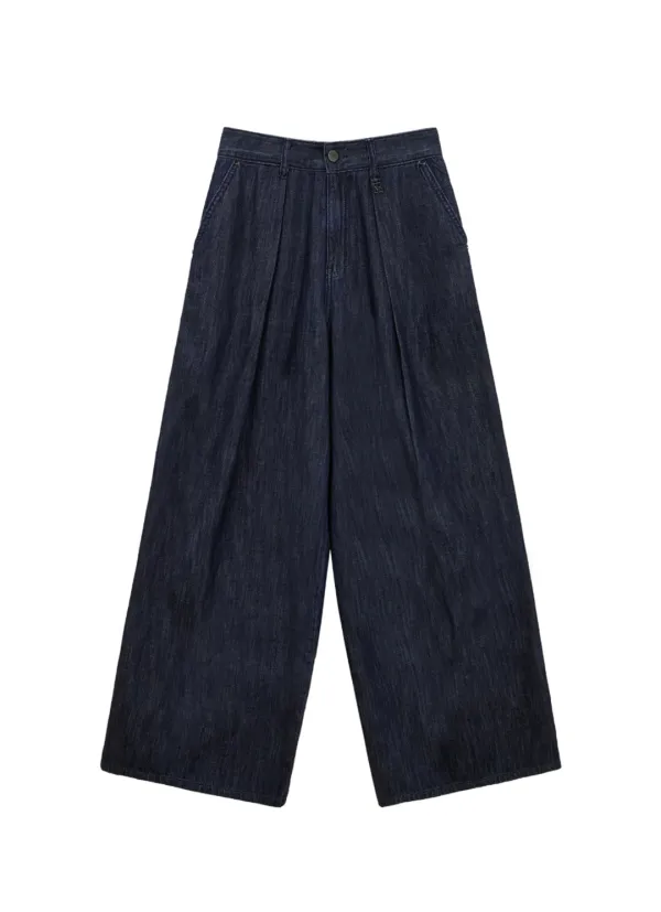 Classic Wide Denim Pants [ Navy ]