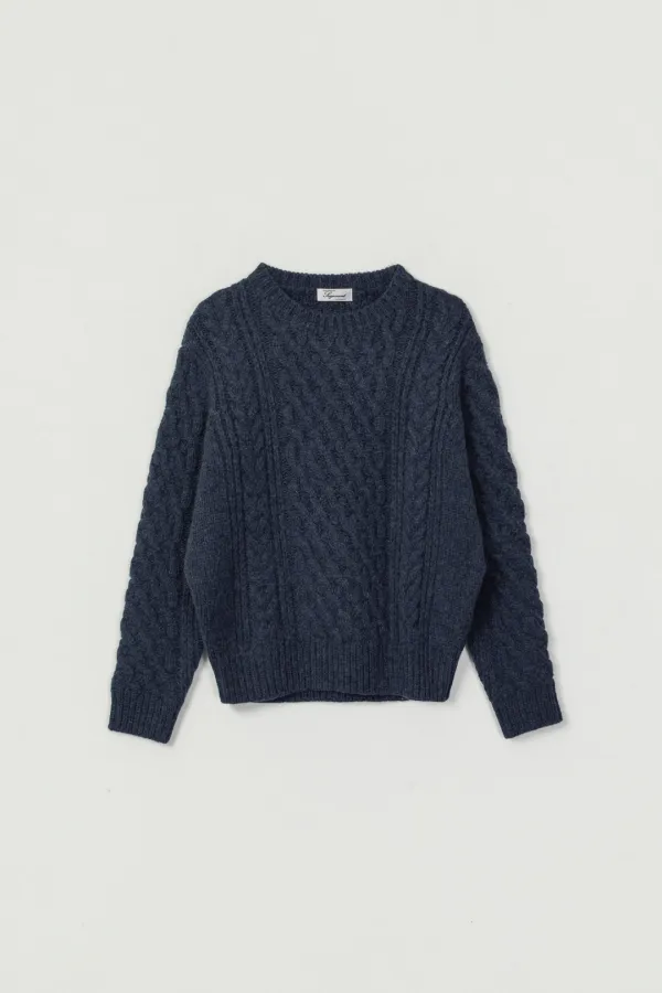 SKOVA ROUND NECK CABLE WOOL KNIT_BLUE