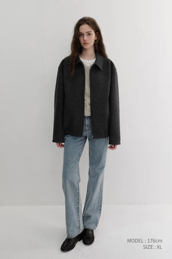UNISEX COLLARED WOOL BLOUSON CHARCOAL GREY_UDJU6D126CG