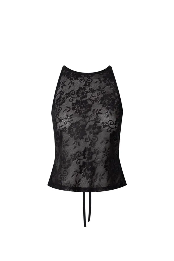 LACE TIE-UP OPEN BACK TOP (BLACK)