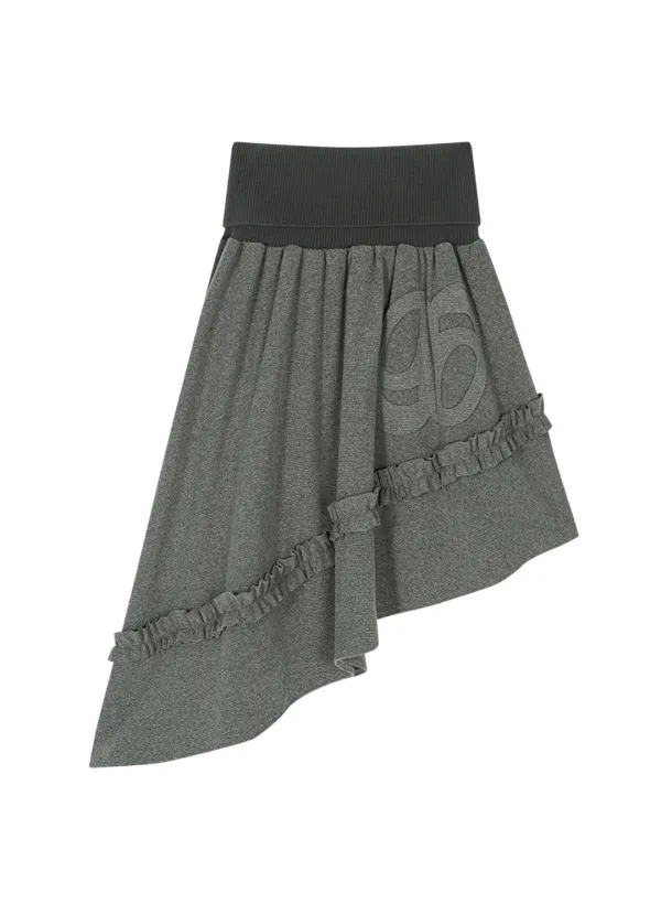 RUFFLE UNBALANCE SKIRT / GRAY