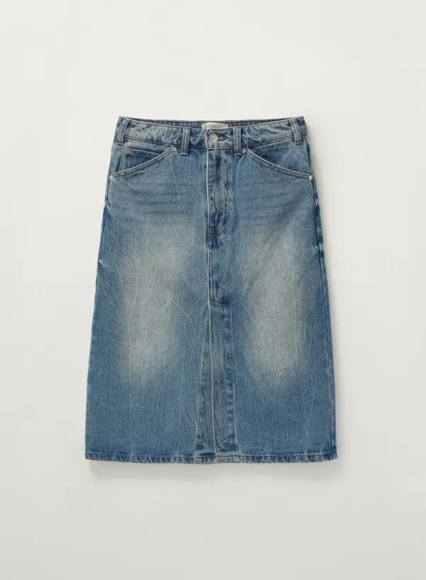 (W) Marradi Denim Midi Skirt - Crinkle Washed Blue