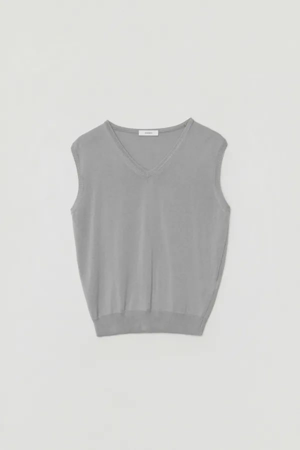 COSIA V-NECK LINEN VEST_GRAYISH SKYBLUE
