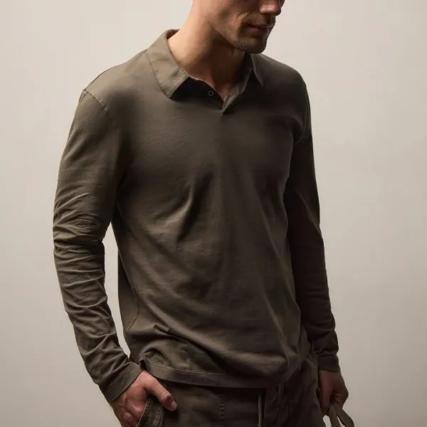 Brushed Lotus Long Sleeve Polo - Army Green