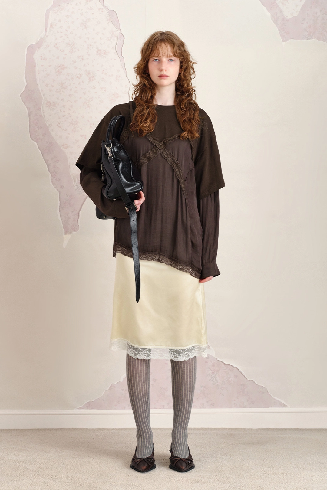 썬번프로젝트 LACE LAYERED LONG SLEEVE TOP, BROWN - SUNBURNPROJECT 상품 이미지 1