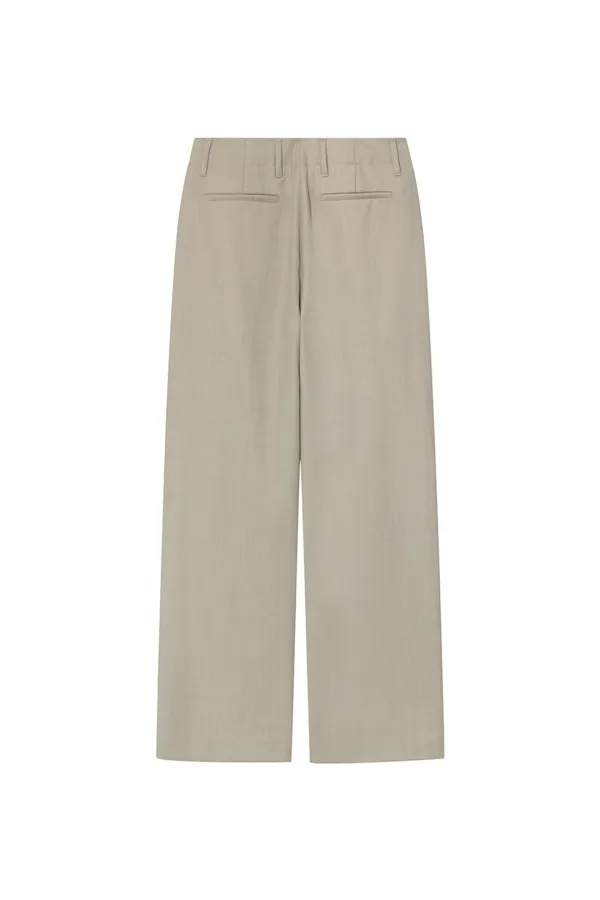 DOUBLE PLEAT WOOL BLEND TROUSERS [BEIGE]