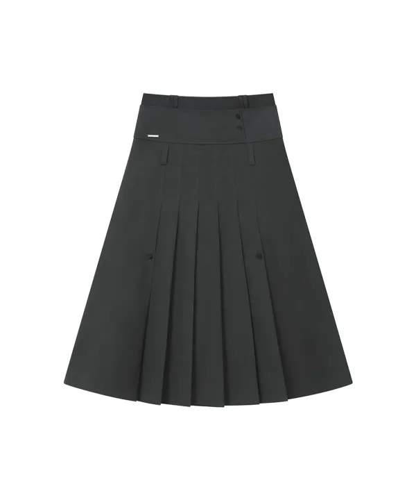 Layered pleats maxi skirt CHARCOAL