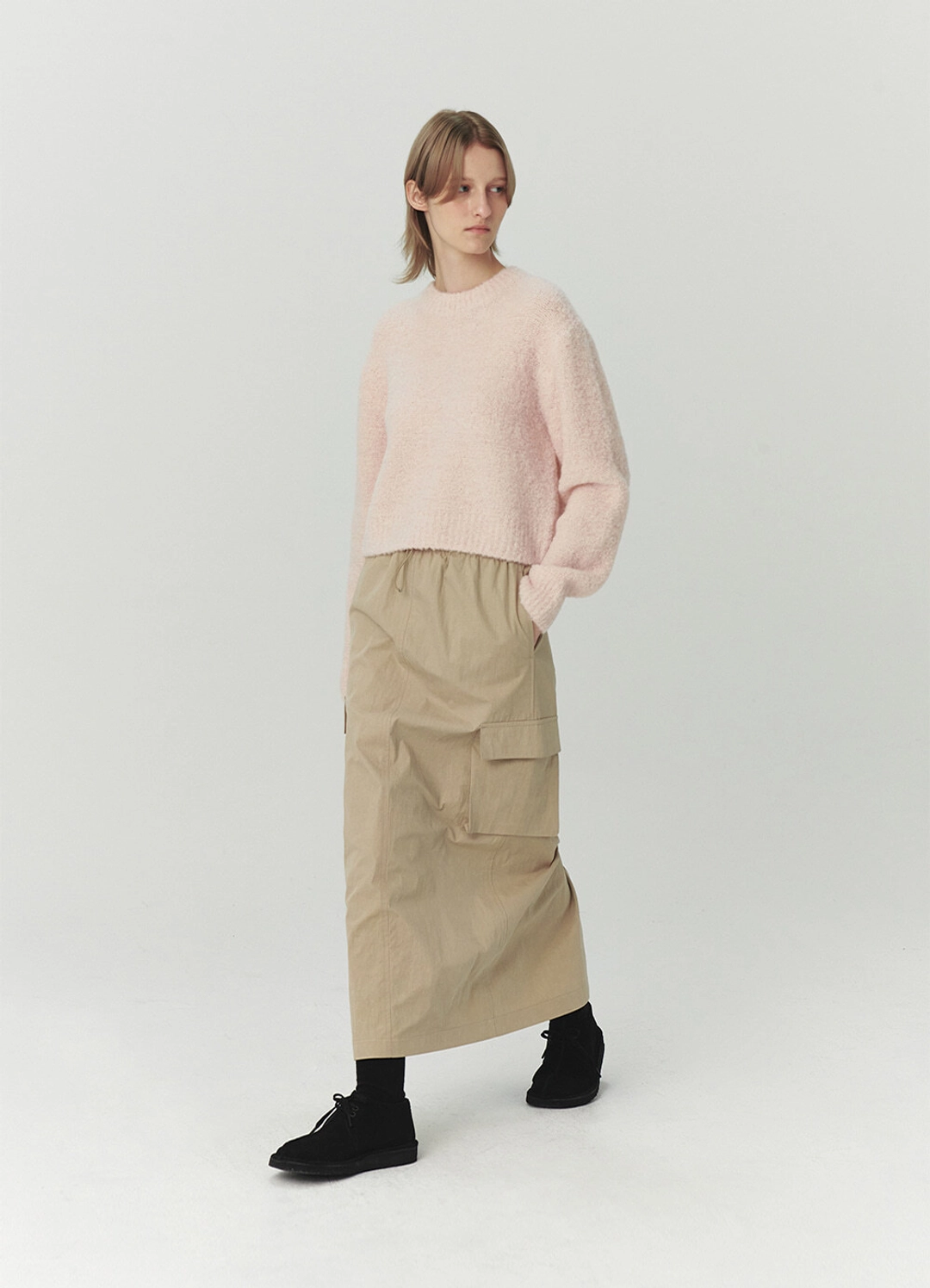 르바 Washed Cargo String Long Skirt - Beige 상품 이미지 1