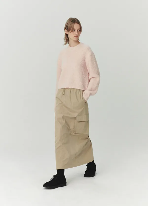 Washed Cargo String Long Skirt - Beige