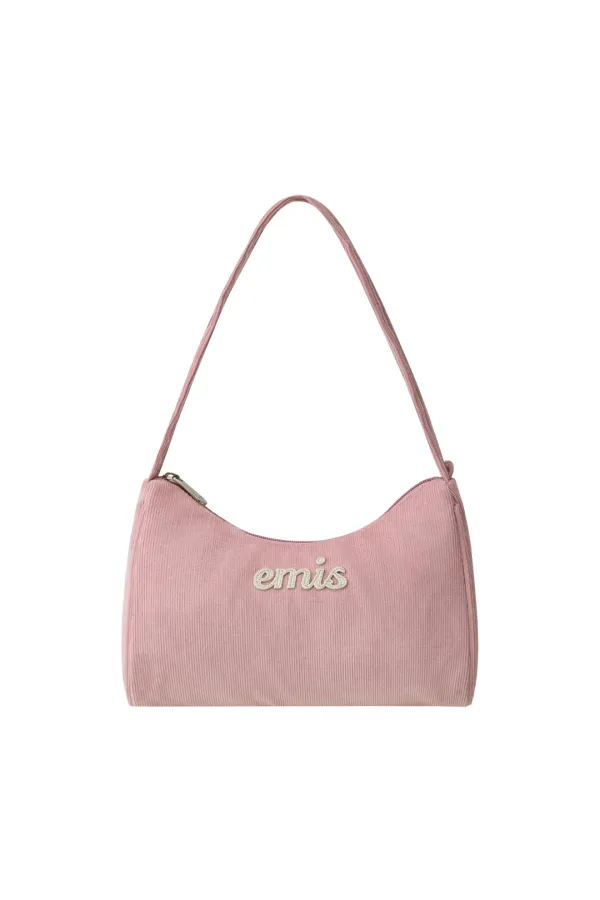 CORDUROY APPLIQUE HOBO BAG-PINK