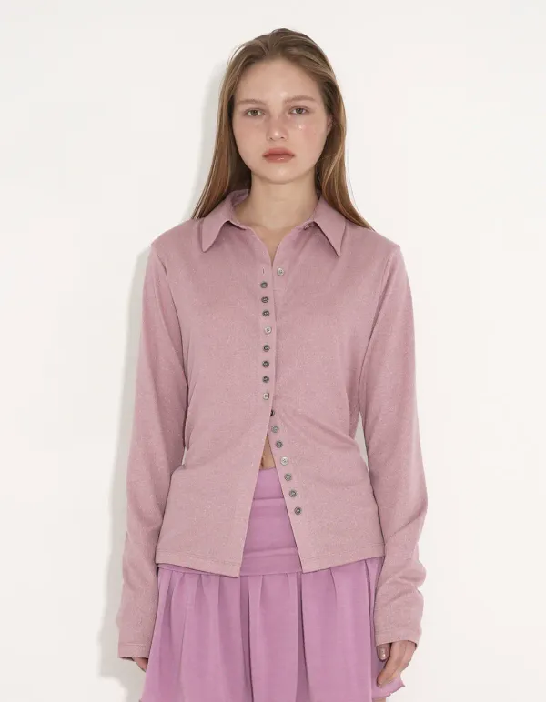 BUTTON GLITTERED JERSEY SHIRT, PINK
