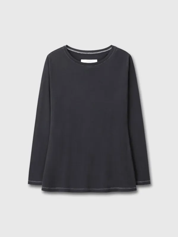 GARMENT-DYED COTTON FITTED T-SHIRT_ FADED BLACK