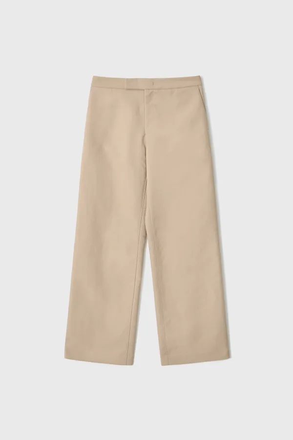 Classic Cotton Straight Pants (Beige / Black)