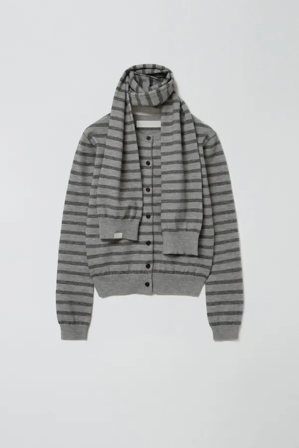 [1차 리오더] MUFFLER SET STRIPE CARDIGAN_GREY